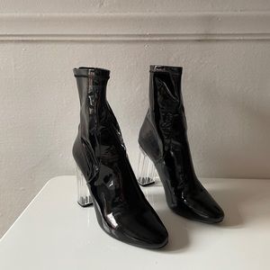 Patent Black Boots with Clear Heel